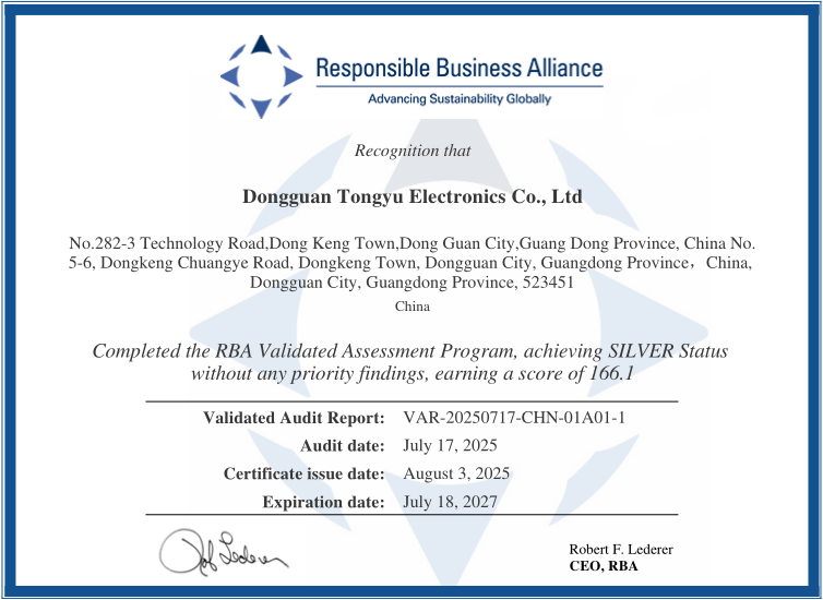 Tongyu Technology Achieves RBA Silver Standard